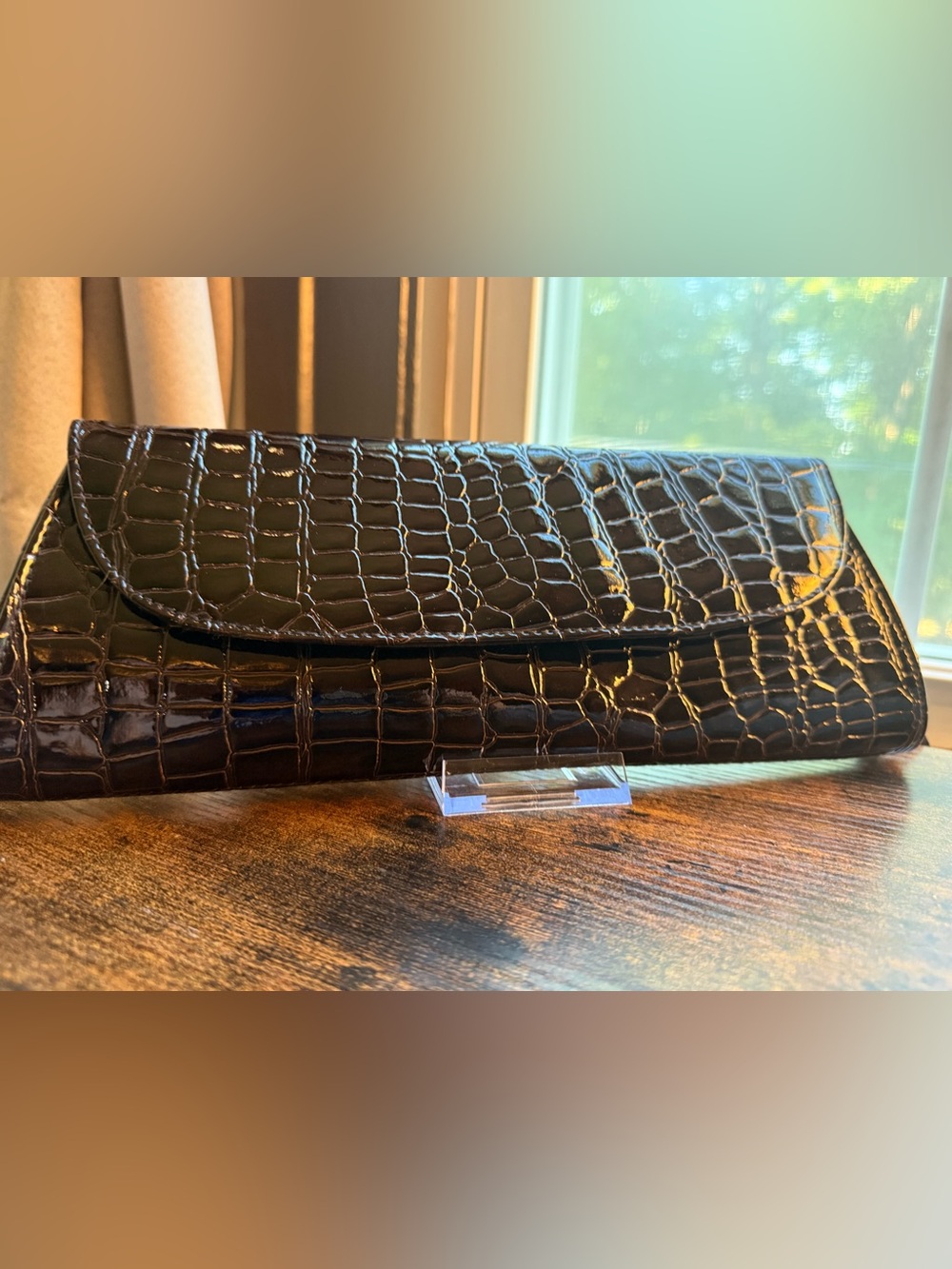 NWOT Magid Black Croc-Embossed Patent Leather Clutch